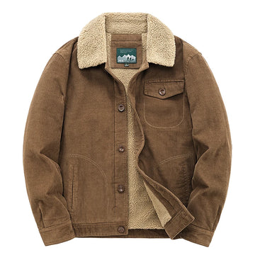 Riolio Winter Mens Jacket Warm Corduroy Jackets and Coats Fur Collar Winter Casual Coats Outwear Male Thermal Cotton Jacket Streetwear